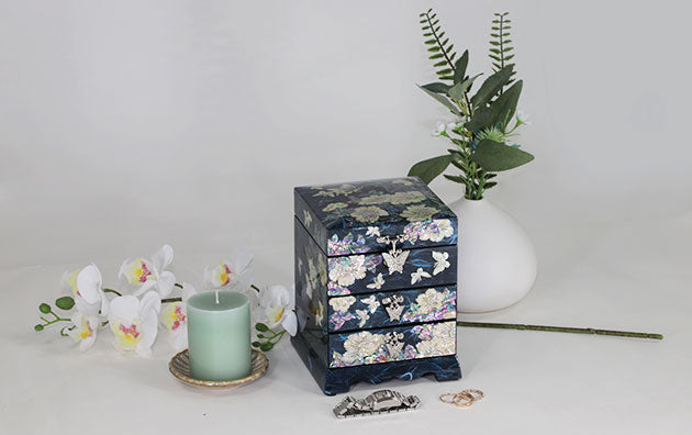 [Korean Mother Of Pearl] Jewelry Organizer with 2 drawers - Blue