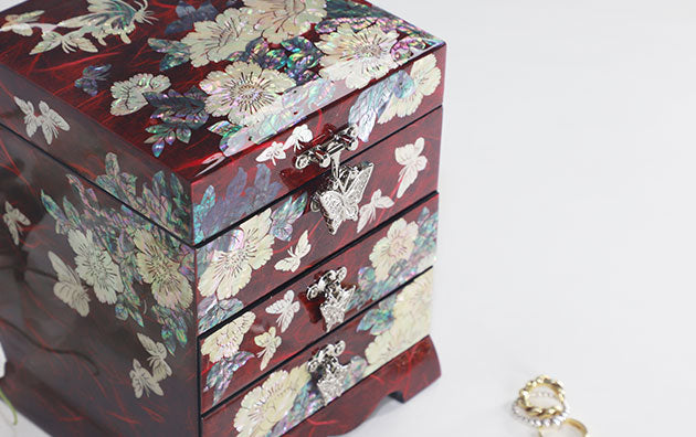 [Korean Mother Of Pearl] Jewelry Organizer with 2 drawers - Red