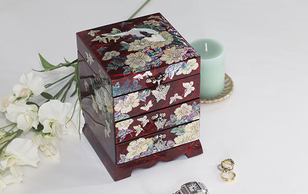 [Korean Mother Of Pearl] Jewelry Organizer with 2 drawers - Red