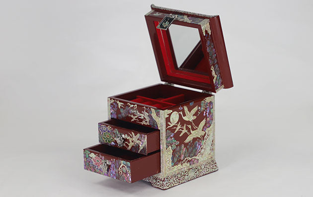 Korean Handcraft Mother of Pearl Jewelry Box with 2 Drawers