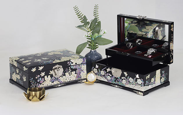 Korean Mother Of Pearl Unique 2 Layer Jewelry Box 9 Options