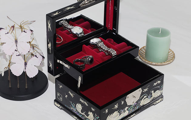 Rose & Birds Korean 2 Layer Luxury Inlaid Jewelry Box