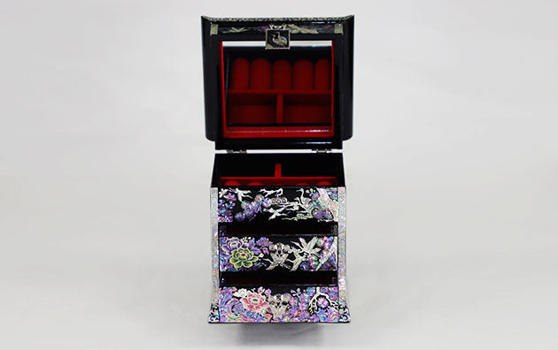 Korean Handcraft Mother of Pearl Jewelry Box with 2 Drawers Black
