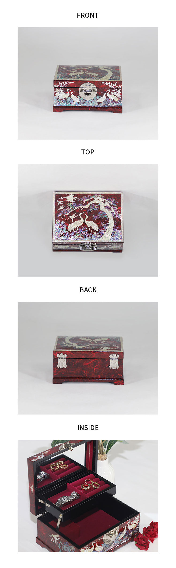 Korean Mother of Pearl Melody Jewelry Box - RED