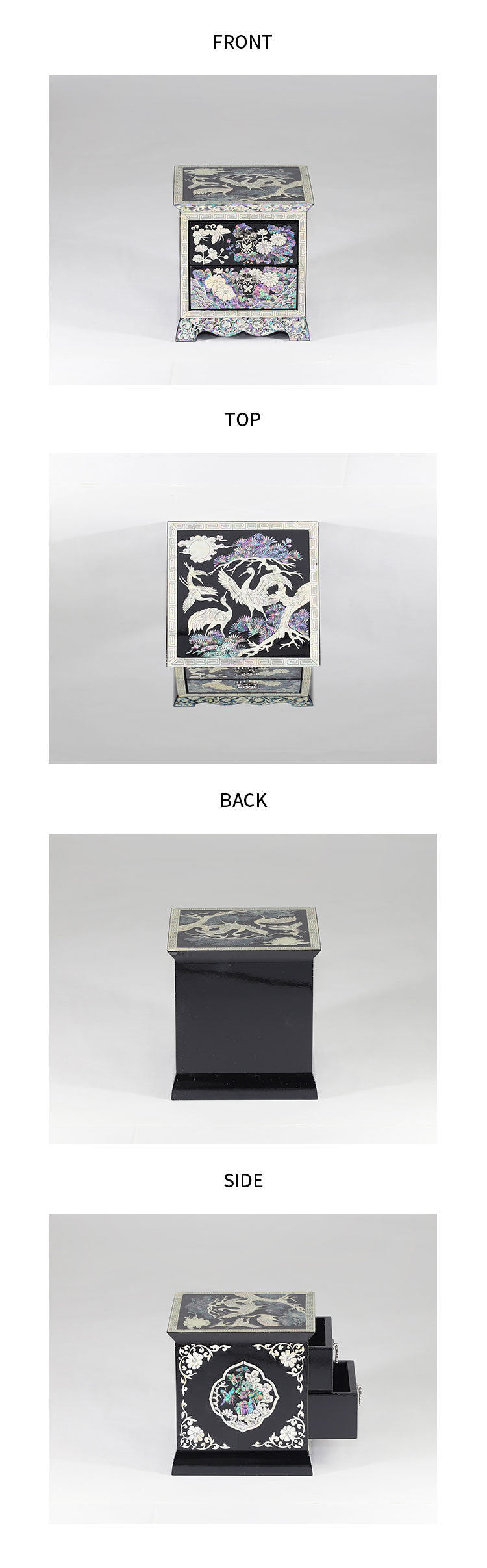 Korean Inlaid Mother of Pearl Handmade Oriental Storage 2 Drawer Black