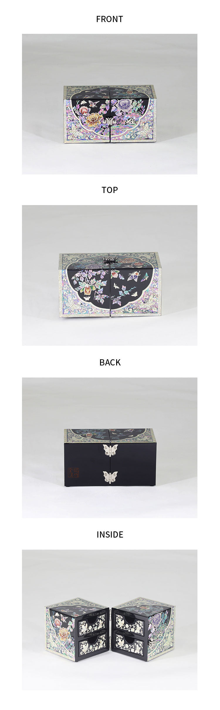 Peony & Butterfly 4 Drawers Cube Jewelry Box