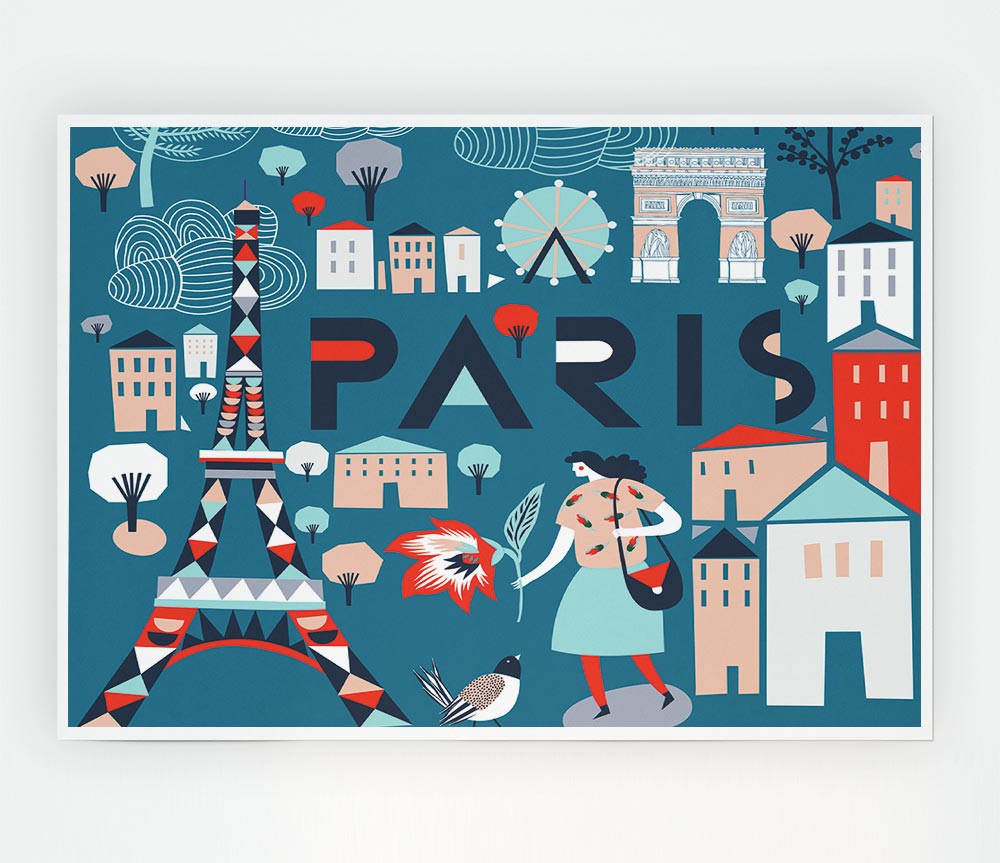 The Little Map Of Paris Print Poster Wall Art
