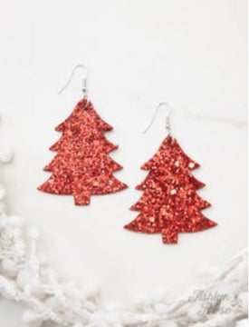 Happiest Christmas Tree Red Glitter Earrings