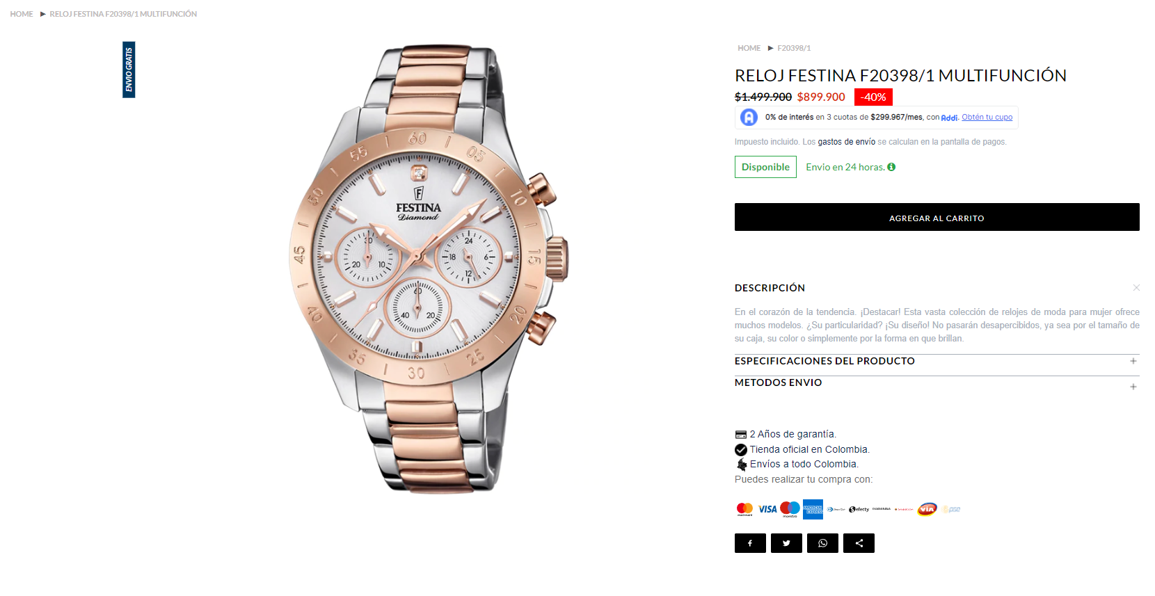 Comprar online Reloj Festina hombre cronómetro clásico F20343/1 en oferta y  sin gastos de envío - PRECIOS BARATOS. Comprar en Tienda Online de Venta  por Internet. Joyería Online