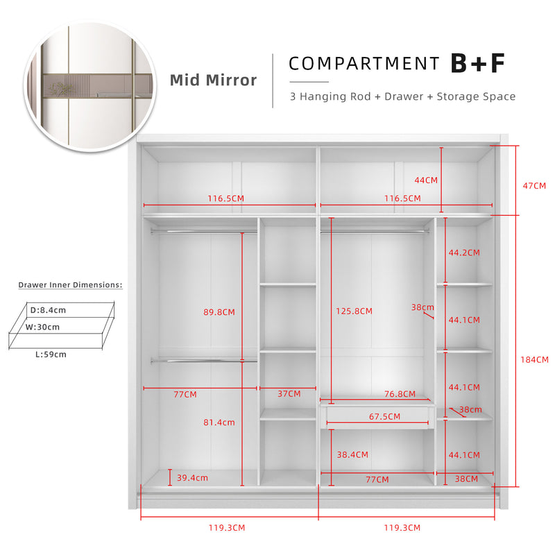 (FREE Shipping & FREE Installation) 8x8FT Melamine Sliding Wardrobe Storage Cabinet Almari Baju Almari Pakaian