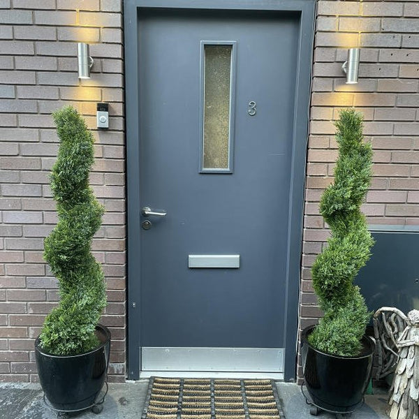 front doorway artificial topiary trees