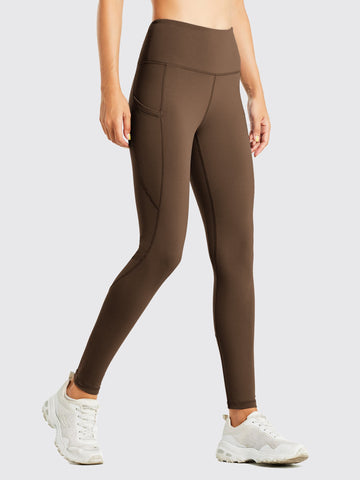 Willit Women's Fleece Lined Leggings with Pockets-Brown