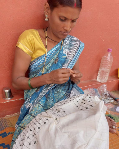 Lambani Artisans working on Alankara Embroidered Trousers