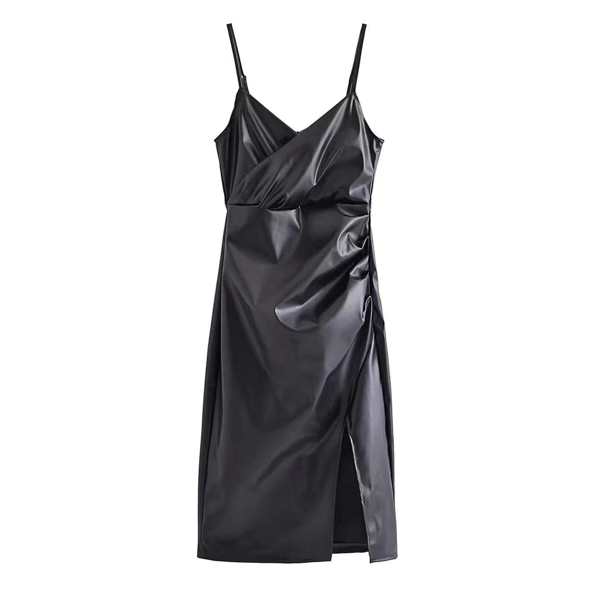 Pleated Faux Leather Cami Dress - Elegance Reimagined