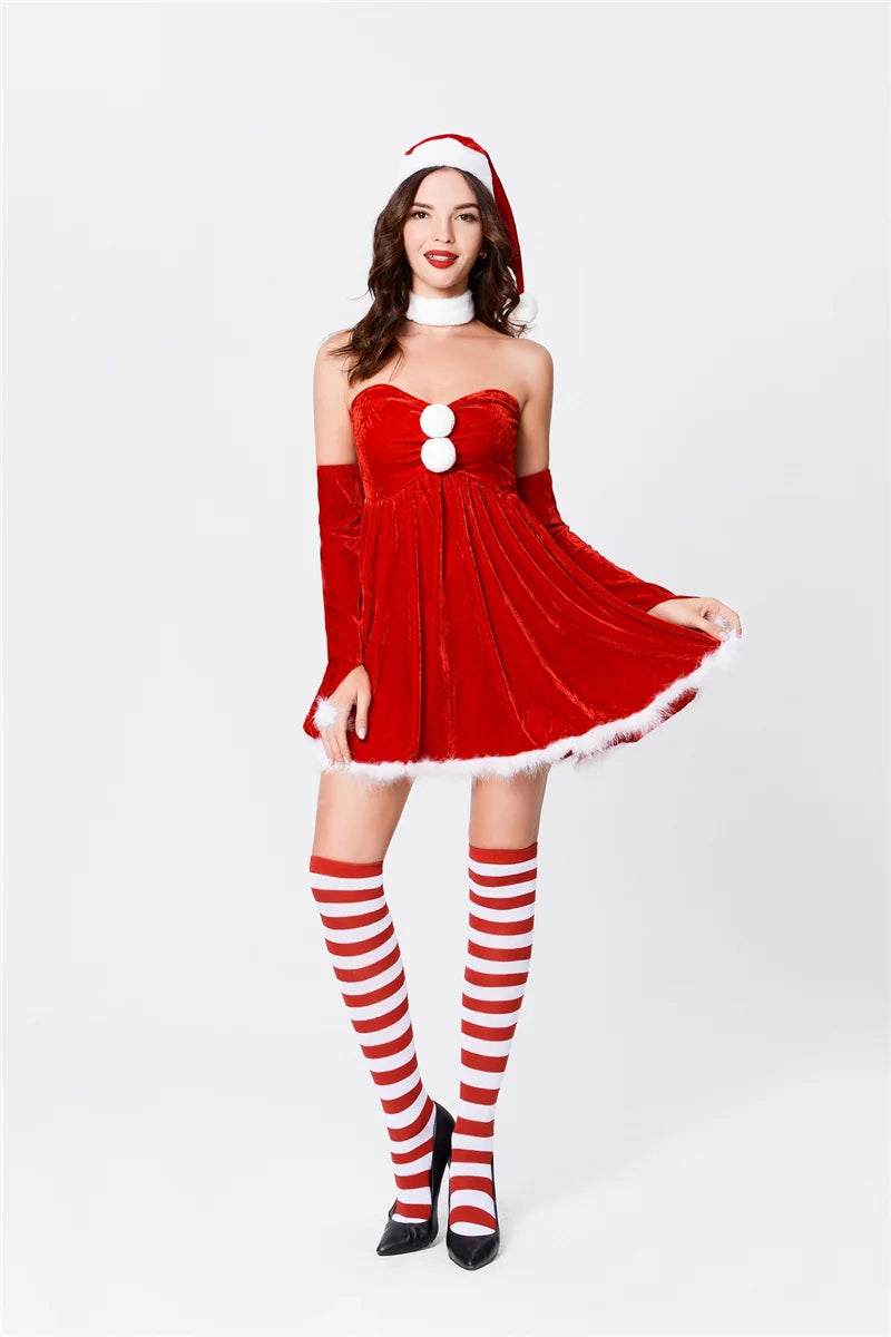 Velvet Babydoll Mini Dress - Festive Flair