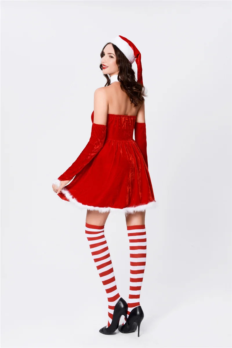 Velvet Babydoll Mini Dress - Festive Flair
