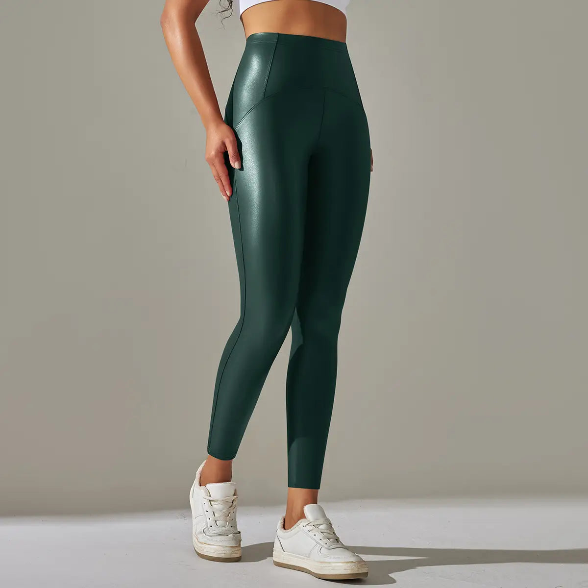 Faux Leather Leggings - High Elastic, Sporty Chic