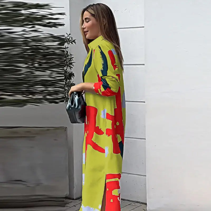 Printed Shirt Collar Maxi Dress - Casual Elegance Redefined