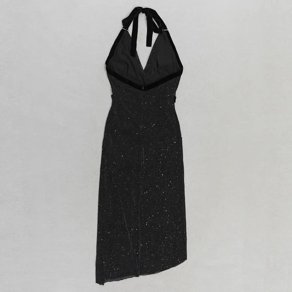Halter Shimmer Slit Dress - Radiance Redefined