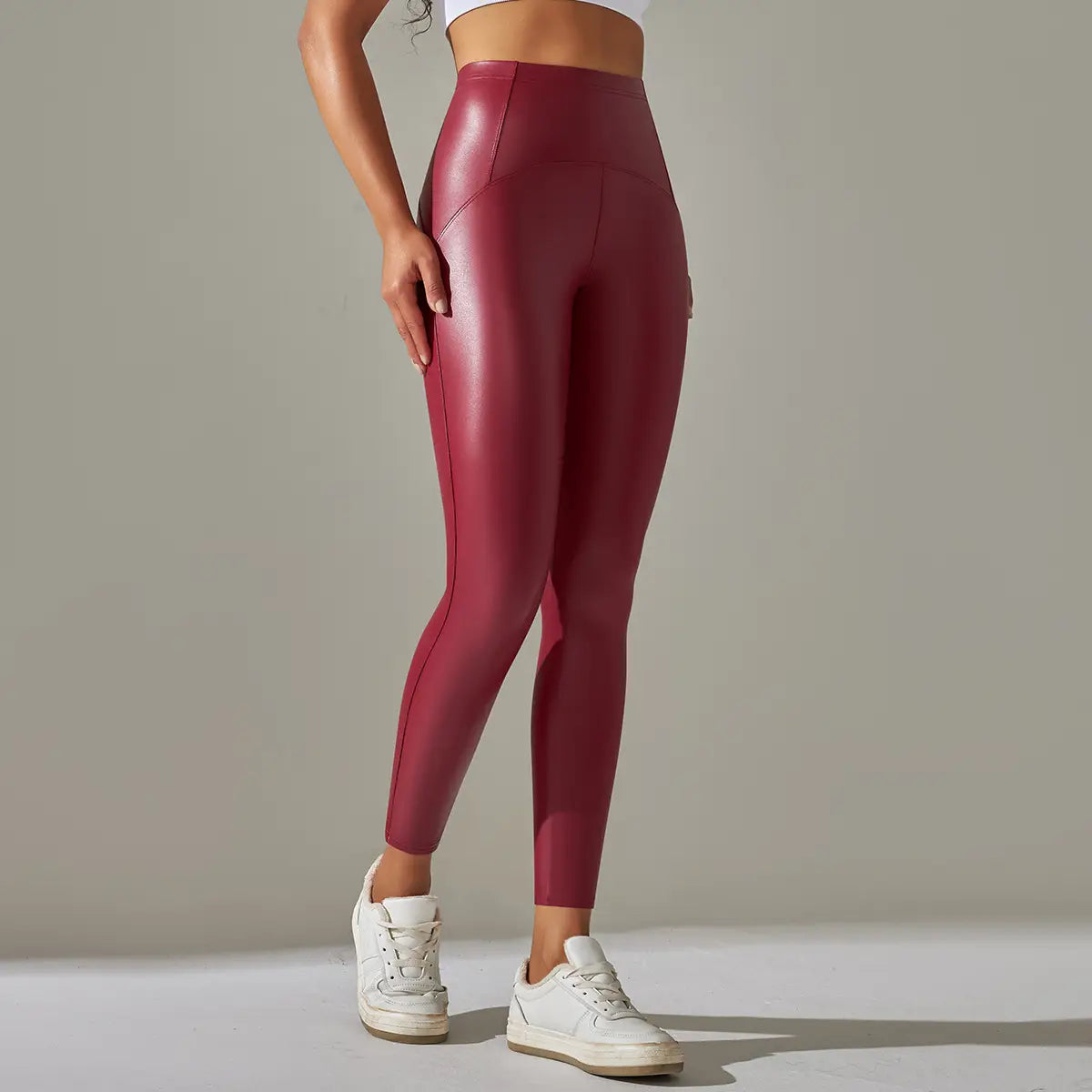 Faux Leather Leggings - High Elastic, Sporty Chic