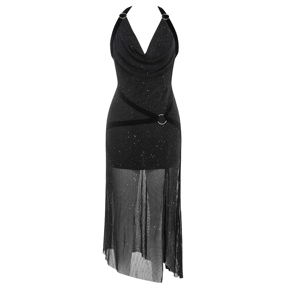 Halter Shimmer Slit Dress - Radiance Redefined
