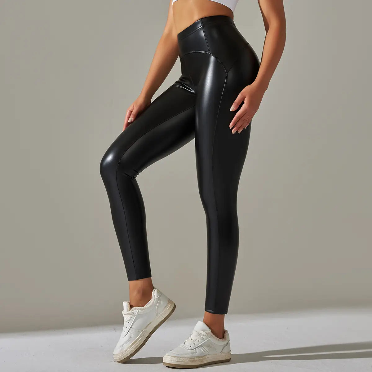 Faux Leather Leggings - High Elastic, Sporty Chic