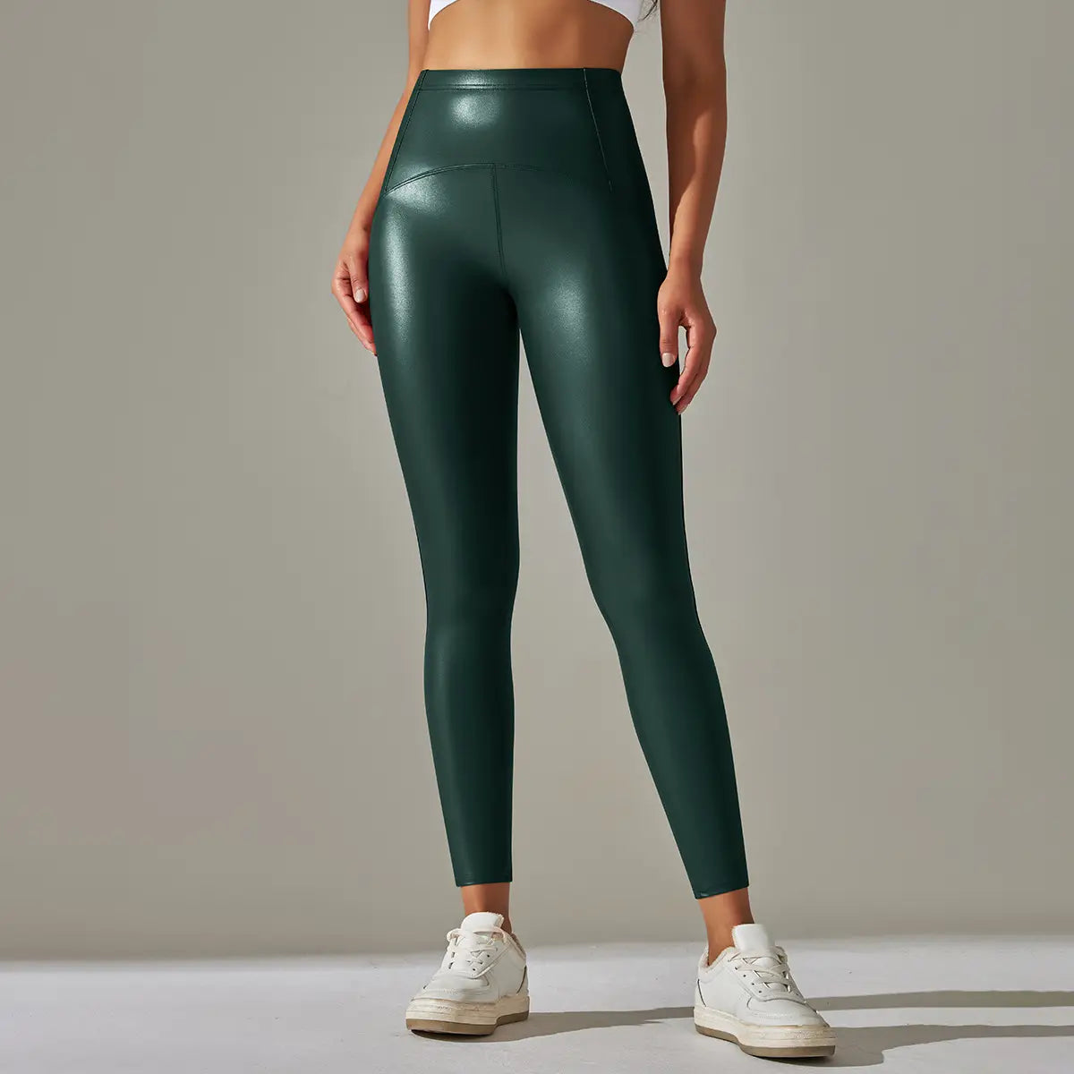 Faux Leather Leggings - High Elastic, Sporty Chic