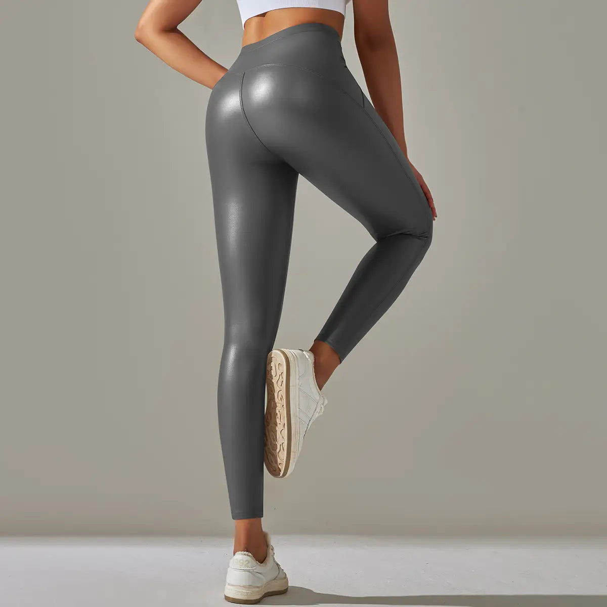 Faux Leather Leggings - High Elastic, Sporty Chic