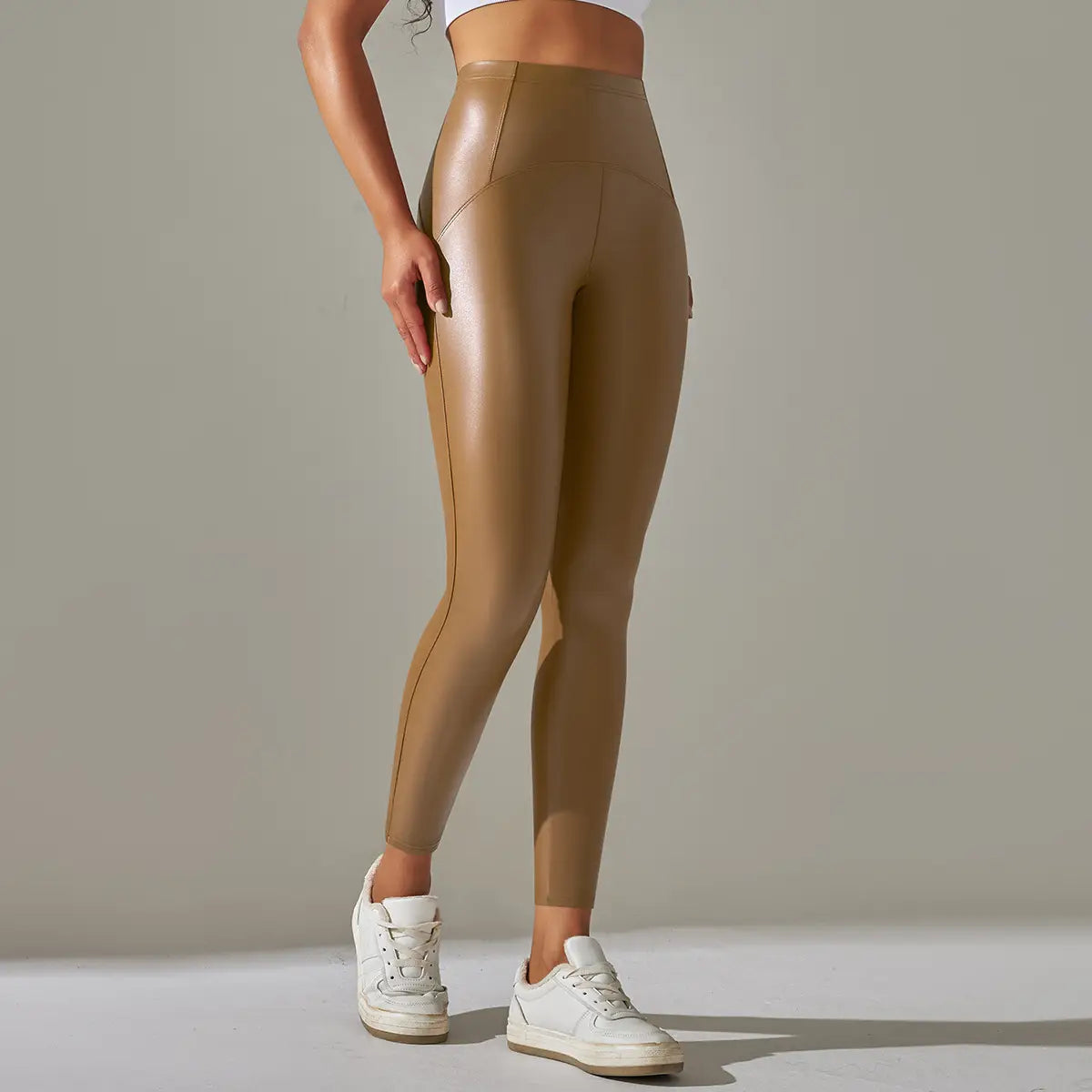 Faux Leather Leggings - High Elastic, Sporty Chic