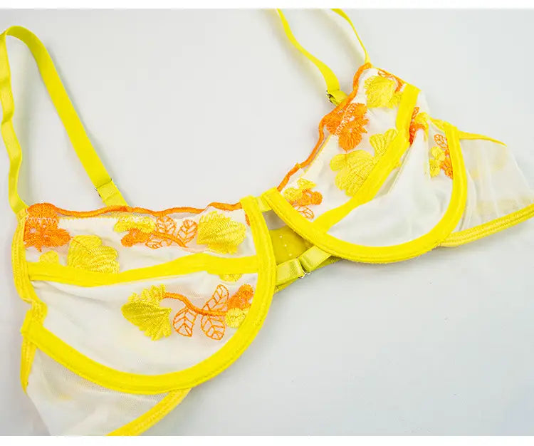 Unveil Your Radiance: The Underwired Yellow Embroidery Floral Lingerie Set You Can’t Resist
