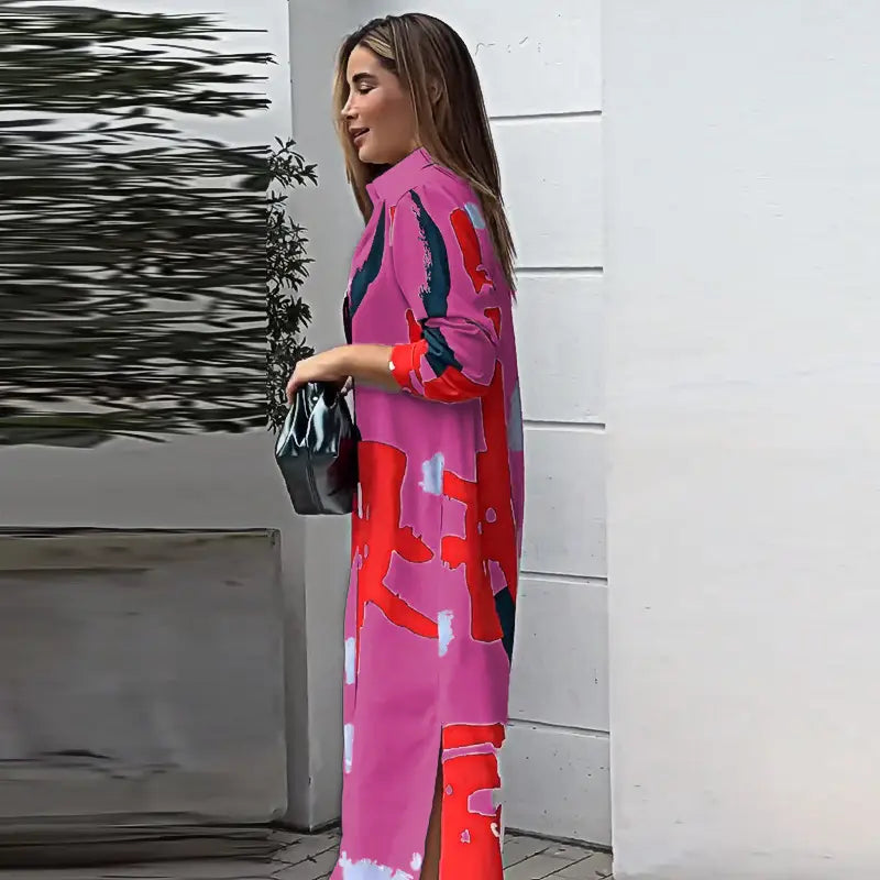 Printed Shirt Collar Maxi Dress - Casual Elegance Redefined