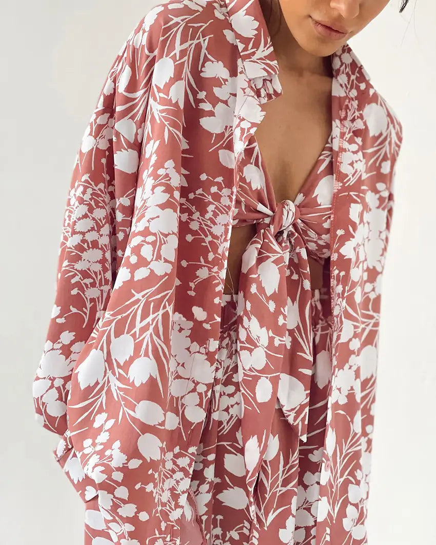 Floral Printed Three Piece Pyjama Set - Ultimate Comfort
