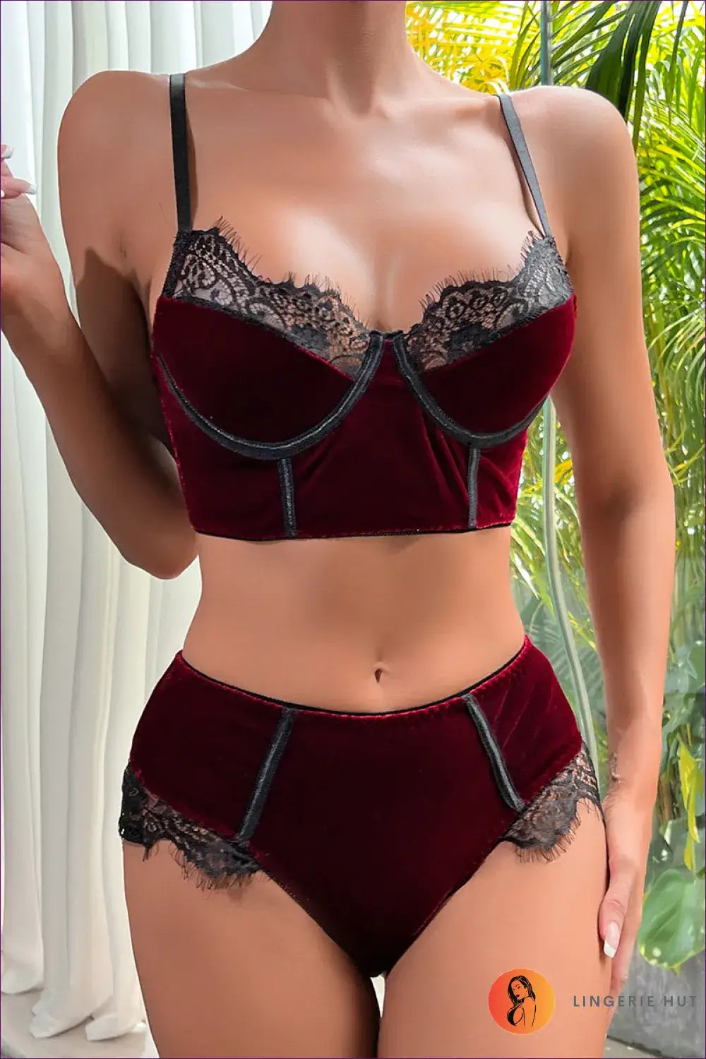 Unveil Your Sensual Elegance With Our Sexy Burgundy Velvet Longline Set 🌹✨