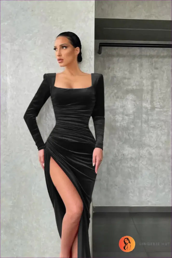 Elevate Winter Fashion With Lingerie Hut’s Square Neck Fold Tuxedo Dress