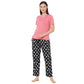V-neck Pink Half Sleeves T-shirt with Ghost Black printed Pyjama Set