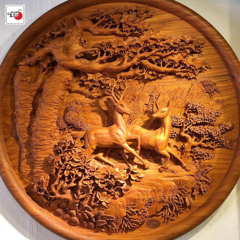 Deer-wood-carving-art-wall-hanging-decor-living-room