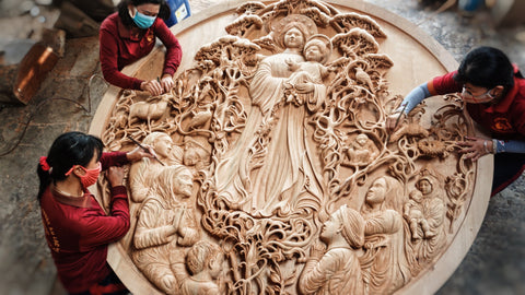 Wood-carving-wall-art-mother-art-work-sculpture