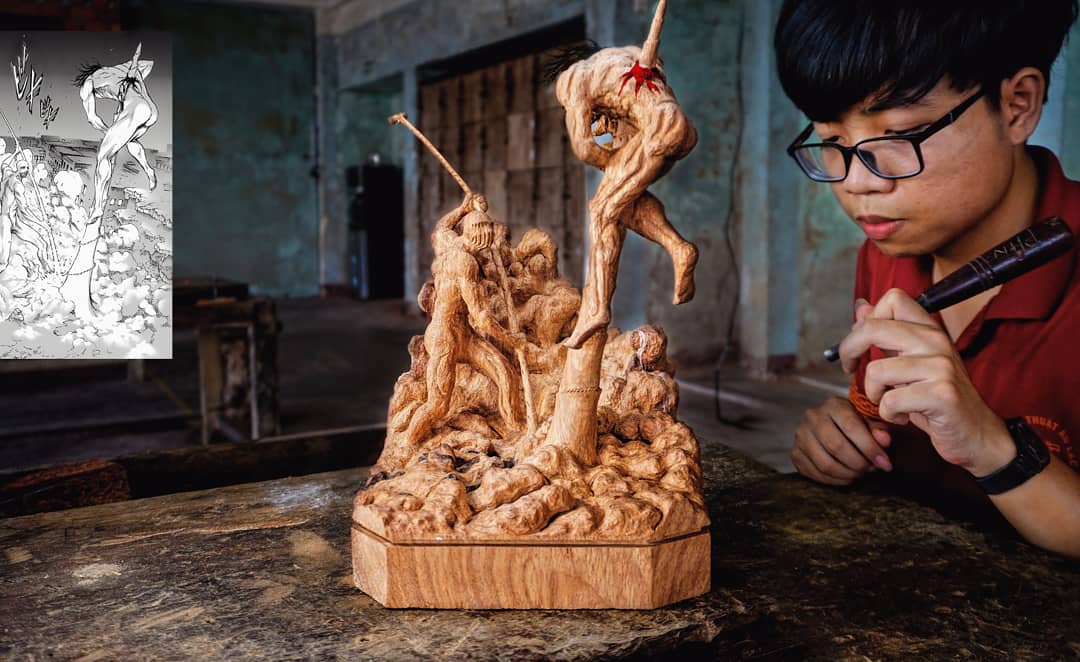 Eren vs Warhammer Titan - Attack on Titan - Wood Carving – Woodart Vietnam