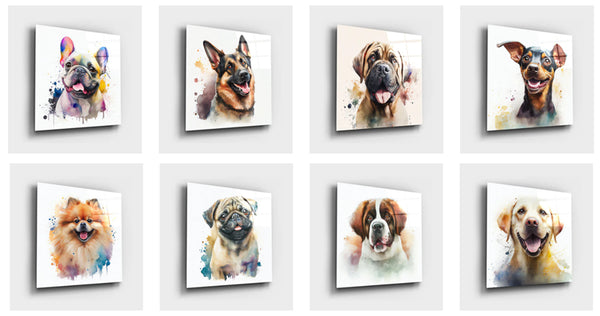 8 pair arts with dogs of different breeds