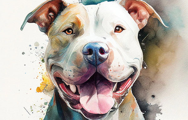 Pitbull dog looking forward and smiling.