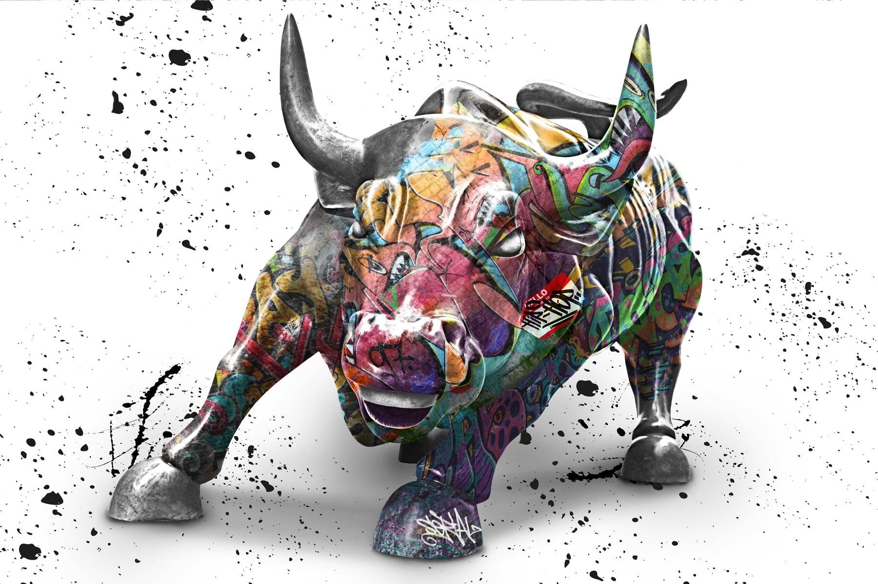 charging bull painting