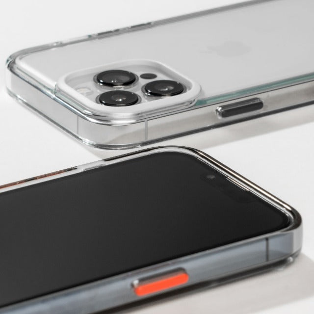 Our Clear case definitely has raised edges to protect the lens and screen! You can even customize the buttons and camera ring