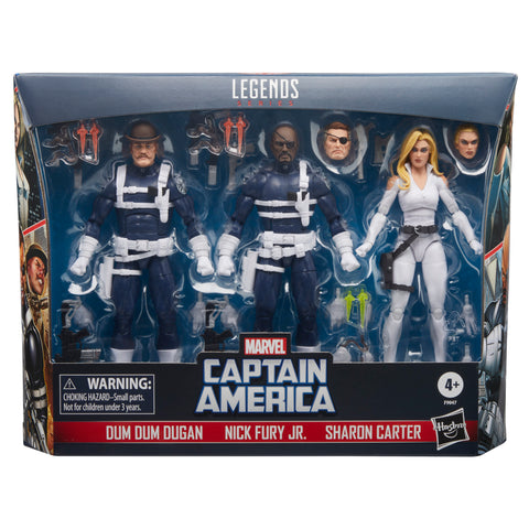 Marvel Legends Series S.H.I.E.L.D 3-Pack, Captain America Comics Collectible 6-Inch Action Figures, Nick Fury Jr., Sharon Carter, and Dum Dum Dugan