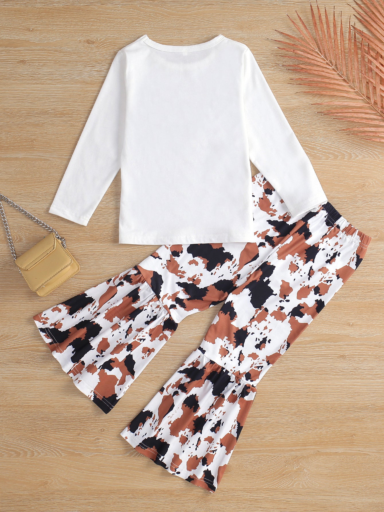 Girls Graphic T-Shirt and Cow Print Pants Set