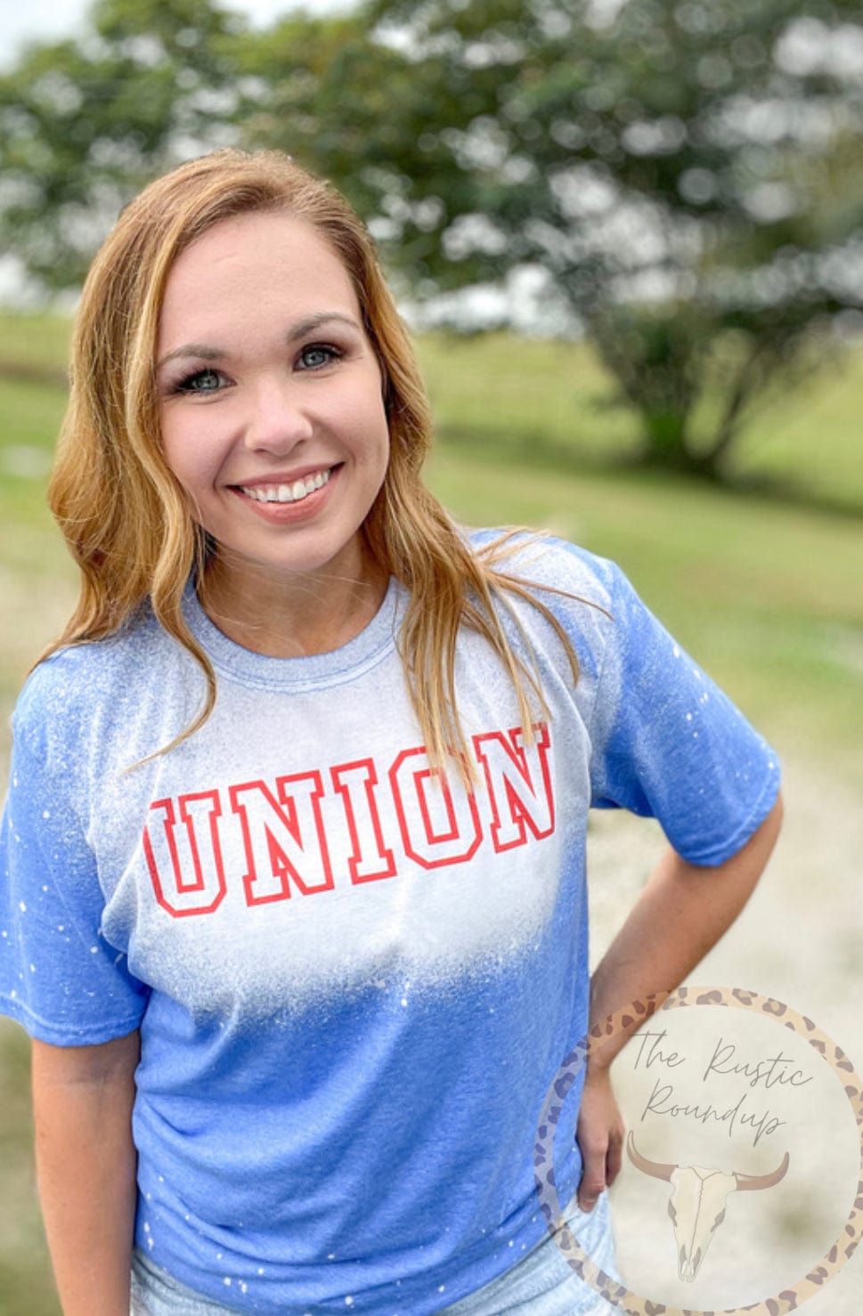 The Rustic Roundup Braves Blue Acid Wash Style Bleached Blank T-Shirt