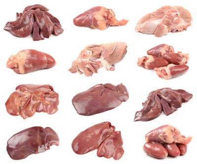 Multiple types of organ meat.