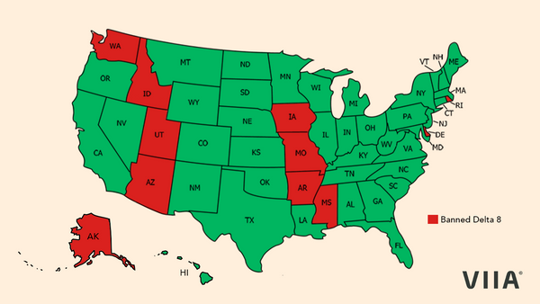 Infographic map of the states where Delta 8 THCA is legal.