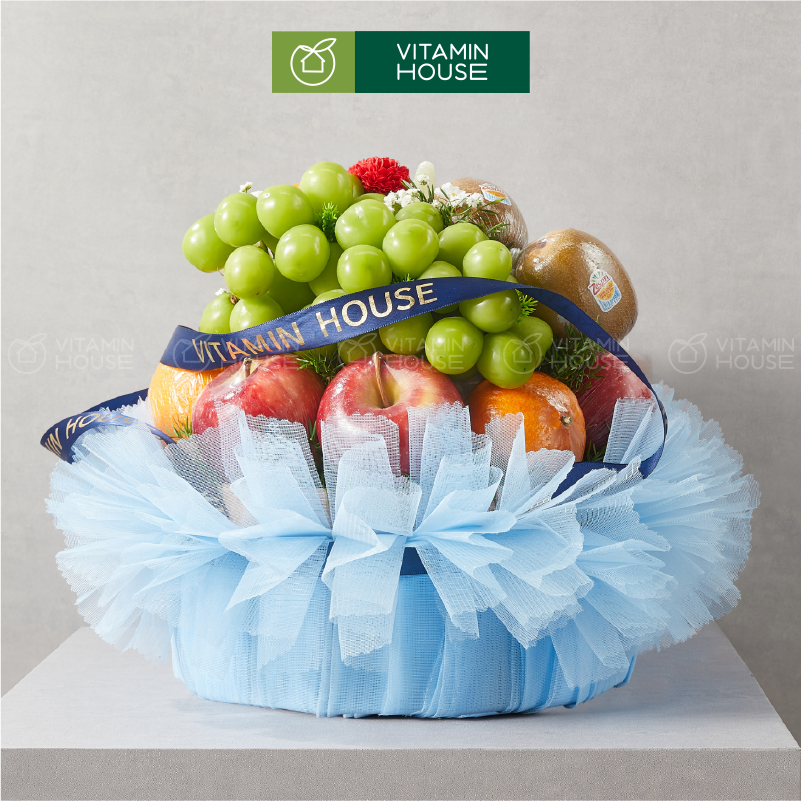 giỏ trái cây nho mẫu đơn, kiwi, táo envy