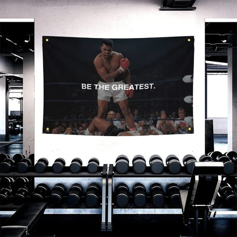 Be the Greatest Flag Motivational Fitness Inspirational Workout Fitness Home Gym Wall Decor College Dorm Man Cave 3x5 Feet Flag Banner Cool Gym Motivation Boxing Poster cool flags motivational wall art College Dorm Banner Cool wall decor Men