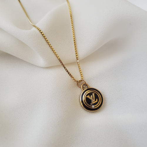 Repurposed Louis Vuitton Gold LV Monogram Zipper Pull Charm Necklace